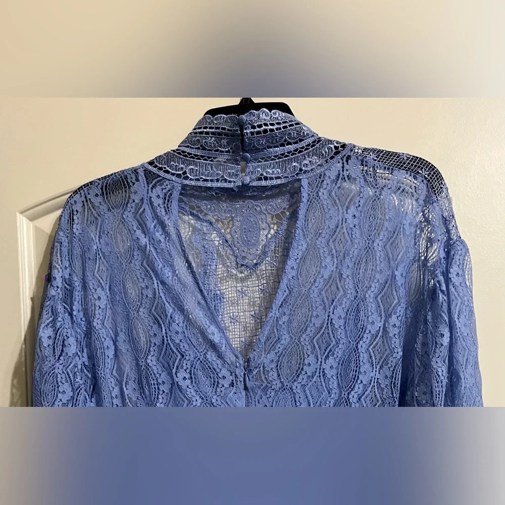 NWT Free People Blue Lace Bittersweet | Mock Neck 3/4 Dolman Sleeves Size 6